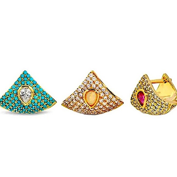 Gold Triangle Wrap Shaker Cubic Zircon Punk Minimalist Earrings - Picture 3 of 4